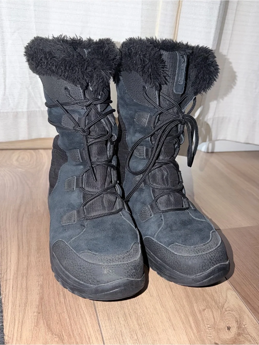 Columbia Black Women's Winter Lace-Up Faux Fur Cuff Boots